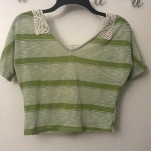 Wet Seal Green striped crop top with crochet back